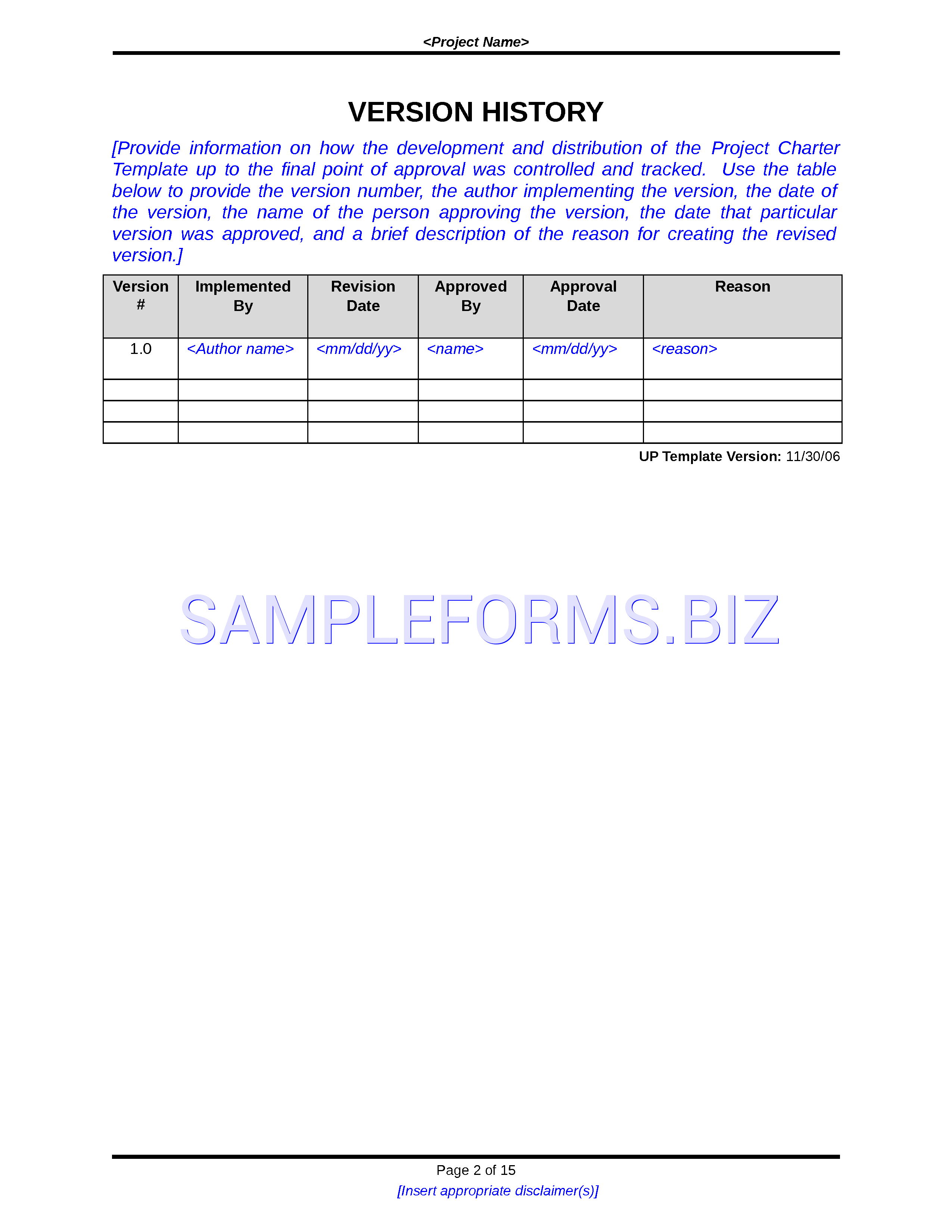 Preview free downloadable Project Charter Template 2 in PDF (page 2)